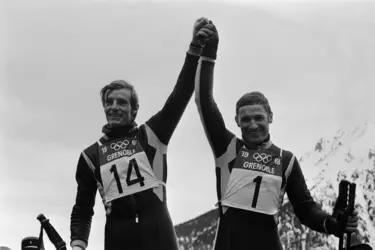 Jean-Claude Killy et Guy Périllat - crédits : © Bertrand Laforet/ Gamma-Rapho/ Getty Images