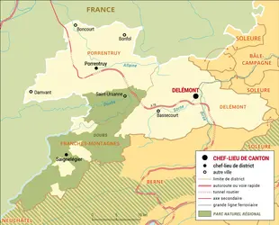 Jura : carte administrative du canton - crédits : Encyclopædia Universalis France