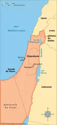 Territoires disputés pendant les guerres israélo-arabes - crédits : © Encyclopædia Universalis France