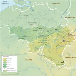 Wallonie : carte physique - crédits : Encyclopædia Universalis France