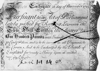 Premier billet de 100 livres émis par la Banque d’Angleterre en 1713 - crédits : Hulton Archive/ Getty Images