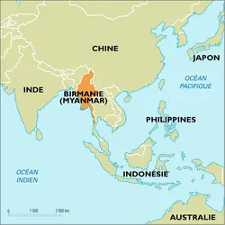 Birmanie : carte de situation - crédits : Encyclopædia Universalis France