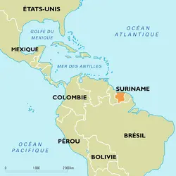 Suriname : carte de situation - crédits : Encyclopædia Universalis France