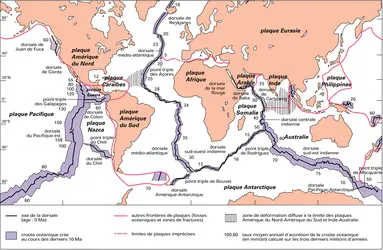 Dorsales océaniques du globe - crédits : Encyclopædia Universalis France