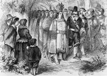 Rencontre entre un chef amérindien et des colons anglais - crédits : © Library of Congress, Washington, D.C.