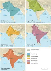 Les principaux empires de l’Inde, de l’Antiquité au XX<sup>e</sup> siècle - crédits : © Encyclopædia Universalis France