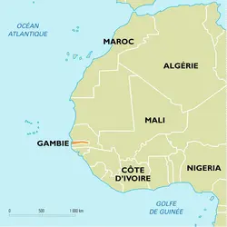 Gambie : carte de situation - crédits : Encyclopædia Universalis France