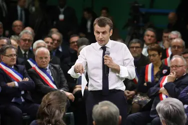 Emmanuel Macron lors du grand débat national - crédits : Ludovic Marin/ AFP