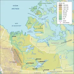 Territoires du Nord-Ouest : carte physique - crédits : Encyclopædia Universalis France