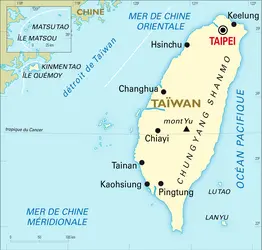 Taïwan : carte générale - crédits : Encyclopædia Universalis France