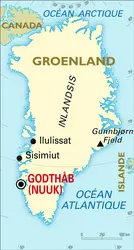 Groenland [Danemark] : carte générale - crédits : Encyclopædia Universalis France