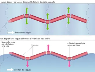 Énergie des vagues et principe du Pelamis - crédits : Encyclopædia Universalis France