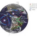 Force de Coriolis - crédits : © Encyclopædia Universalis France S.A. ; NASA