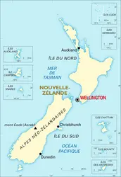Nouvelle-Zélande : carte générale - crédits : Encyclopædia Universalis France