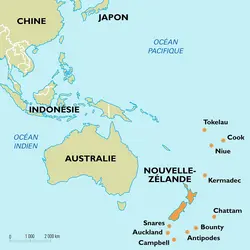 Nouvelle-Zélande : carte de situation - crédits : Encyclopædia Universalis France