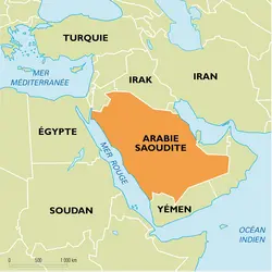 Arabie Saoudite : carte de situation - crédits : Encyclopædia Universalis France