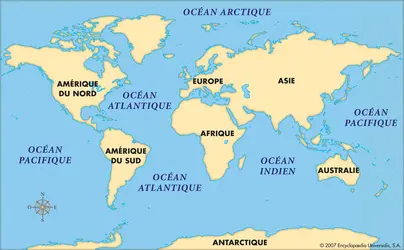 Localisation des océans - crédits : © Encyclopædia Universalis France