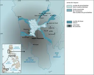 Carte de risques volcaniques - crédits : © Encyclopædia Universalis France