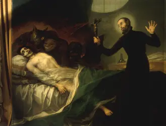 <em>Saint François Borgia assiste un mourant impénitent</em>, tableau de Francisco Goya, 1788 - crédits : J. Martin/ AKG-images