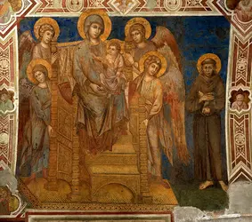 <em>La Vierge, saint François et les anges</em>, fresque de Cimabue - crédits : Universal History Archive/ Getty Images