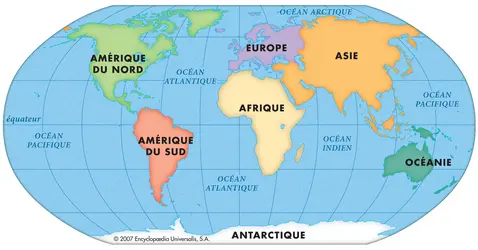 Localisation des continents - crédits : © Encyclopædia Universalis France