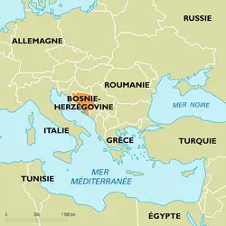 Bosnie-Herzégovine : carte de situation - crédits : Encyclopædia Universalis France