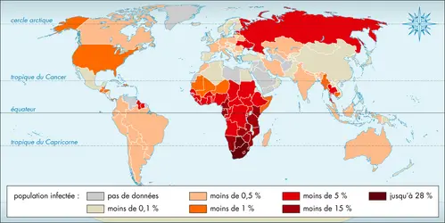 Le sida dans le monde - crédits : © Encyclopædia Universalis France