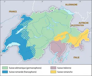Suisse : les quatre régions linguistiques - crédits : © Encyclopædia Universalis France