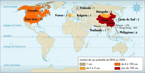 Diffusion mondiale du SRAS - crédits : © 2013