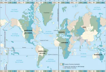 Les fuseaux horaires - crédits : © Encyclopædia Universalis France