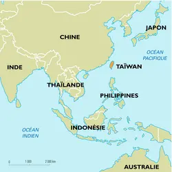Taïwan : carte de situation - crédits : Encyclopædia Universalis France