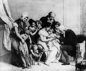 Edward Jenner vaccinant son fils contre la variole, 1815 - crédits : Hulton Archive/ Getty Images