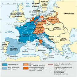 L’Empire napoléonien à son apogée en 1811-1812 - crédits : Encyclopædia Universalis France