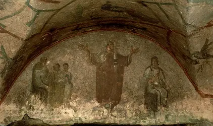 <it>Cubiculum de la Velatio</it>, catacombe de Priscille à Rome, Italie - crédits : V. Pirozzi/ De Agostini/ Getty Images
