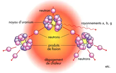 Principe de la réaction nucléaire en chaîne - crédits : © Encyclopædia Universalis France